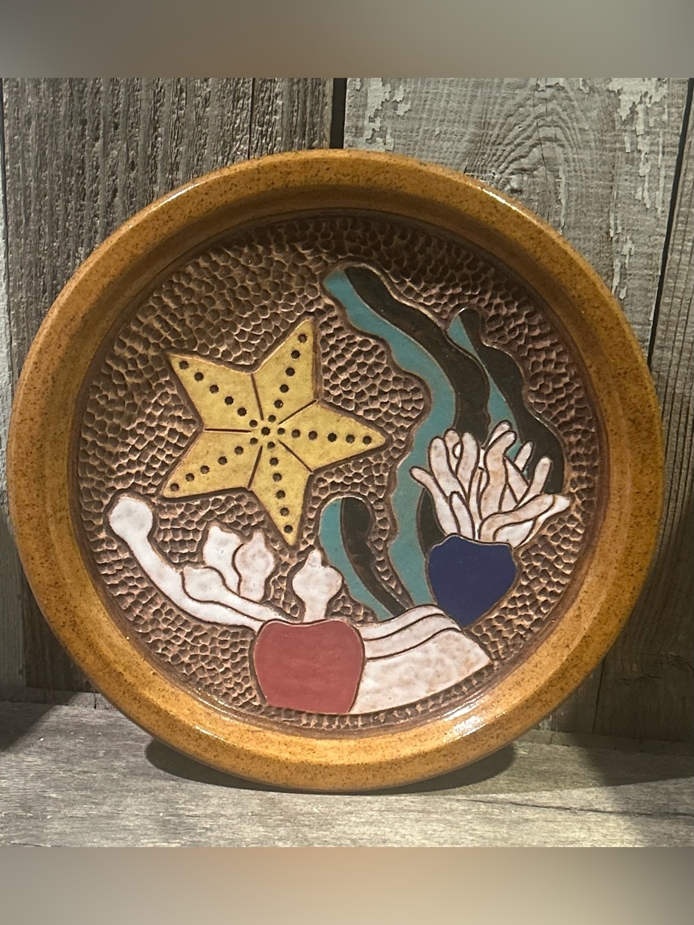 Vintage Studio Art Pottery Ocean Scene Plate / Wall Plaque